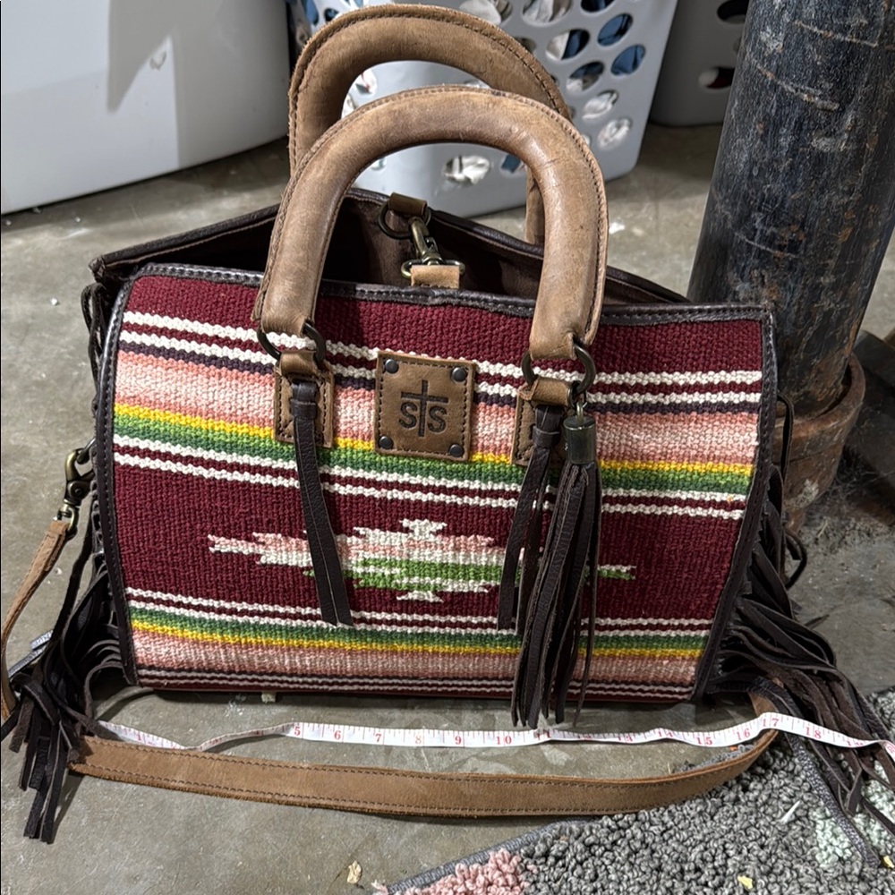 STS Ranchwear Red and Green Satchel with Ethnic-Inspired Design